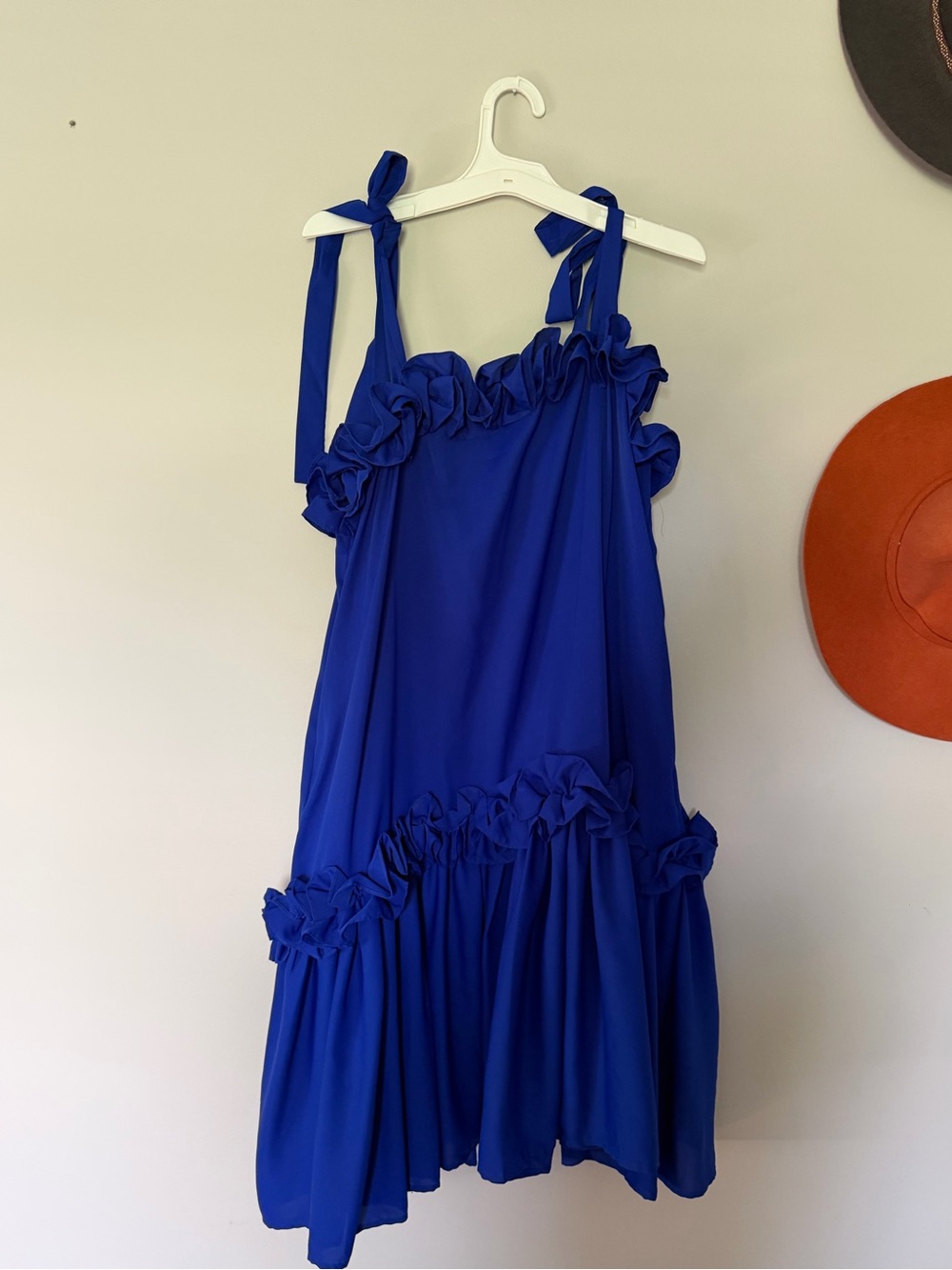Royal Blue Ruffle Tie-Strap Dress